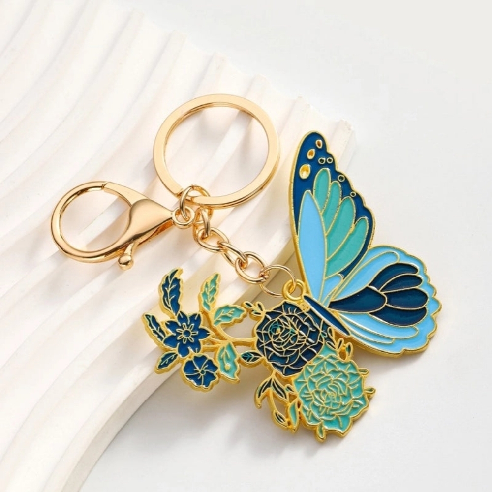 Blue and Gold Butterfly Keychain Bag Charm